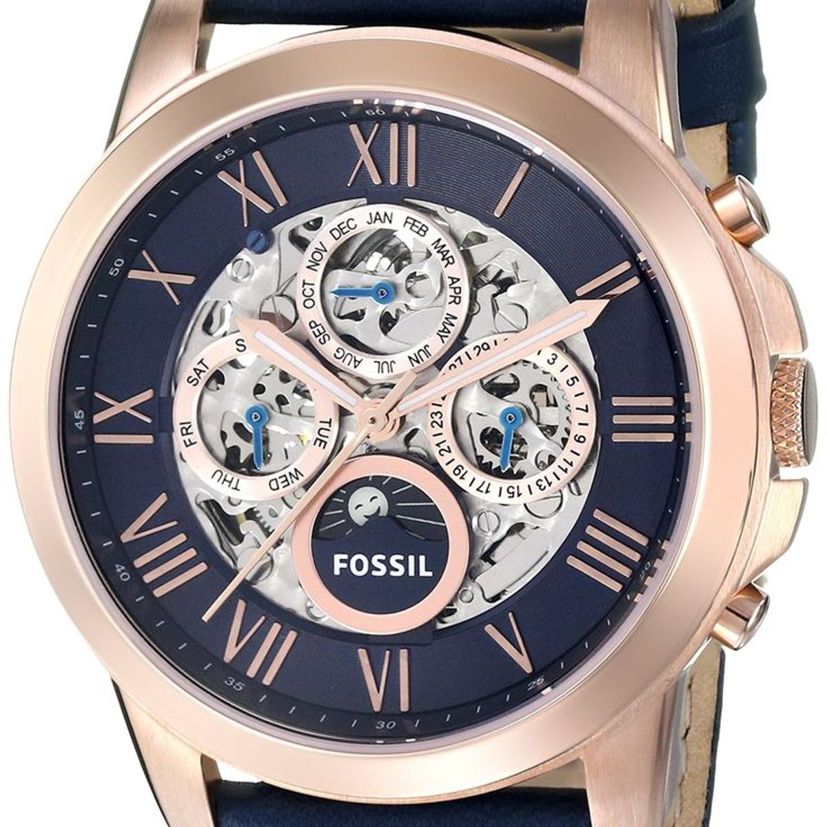 FOSSIL - Reloj Fossil Grant ME3029 Azul De Cuero Piel Para Hombre.