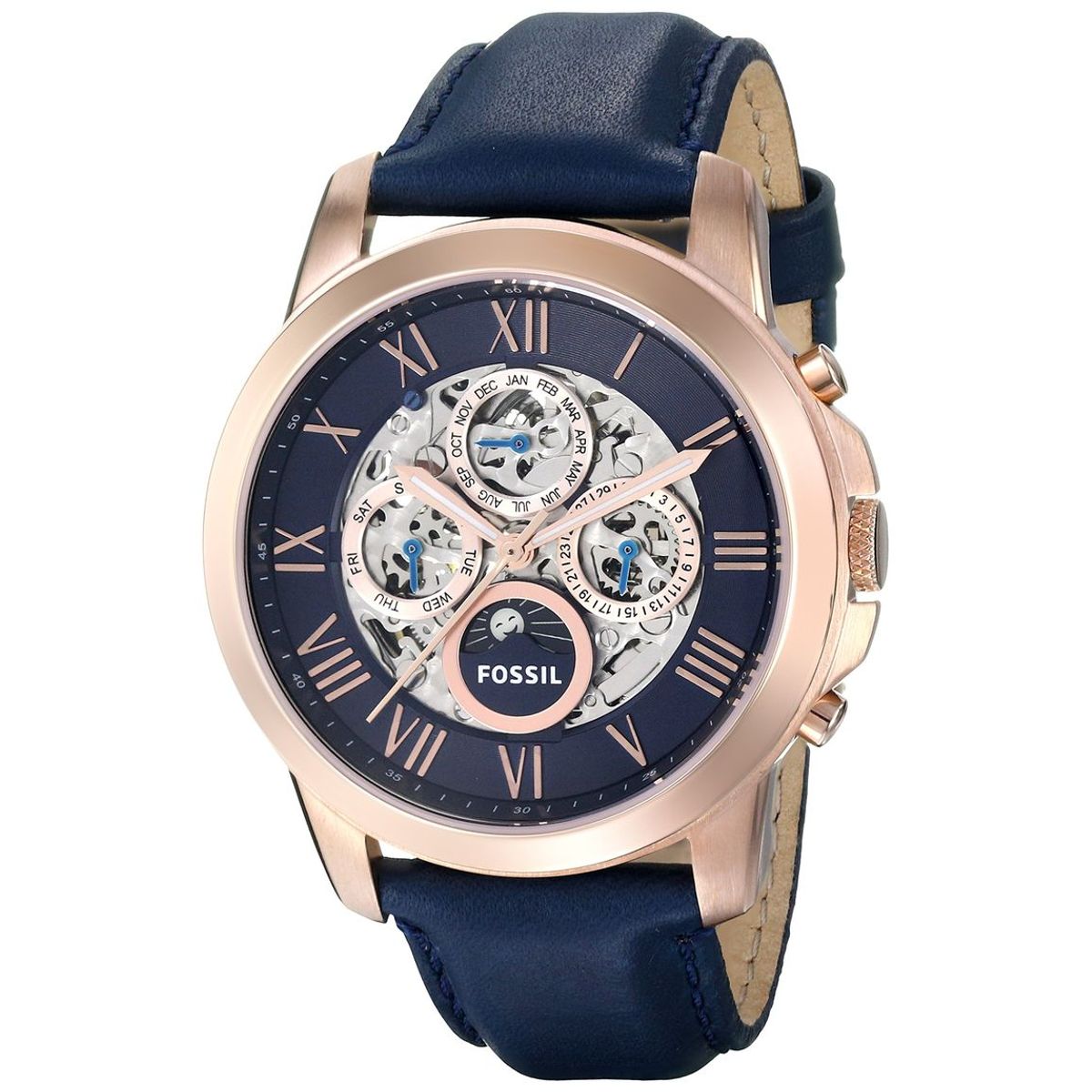 FOSSIL - Reloj Fossil Grant ME3029 Azul De Cuero Piel Para Hombre.