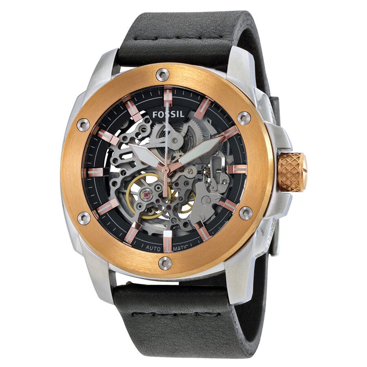 FOSSIL - Reloj Fossil Modern Machine ME3082 Negro De Cuero Piel Para Hombre.