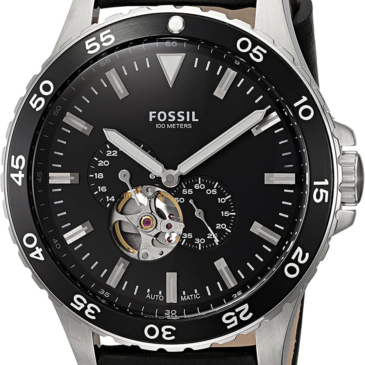 FOSSIL - Reloj Fossil Crewmaster ME3148 Negro De Cuero Piel Para Hombre.