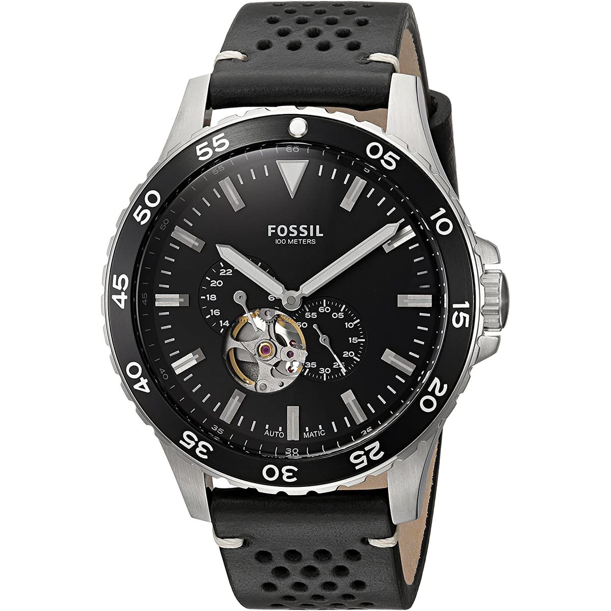 FOSSIL - Reloj Fossil Crewmaster ME3148 Negro De Cuero Piel Para Hombre.