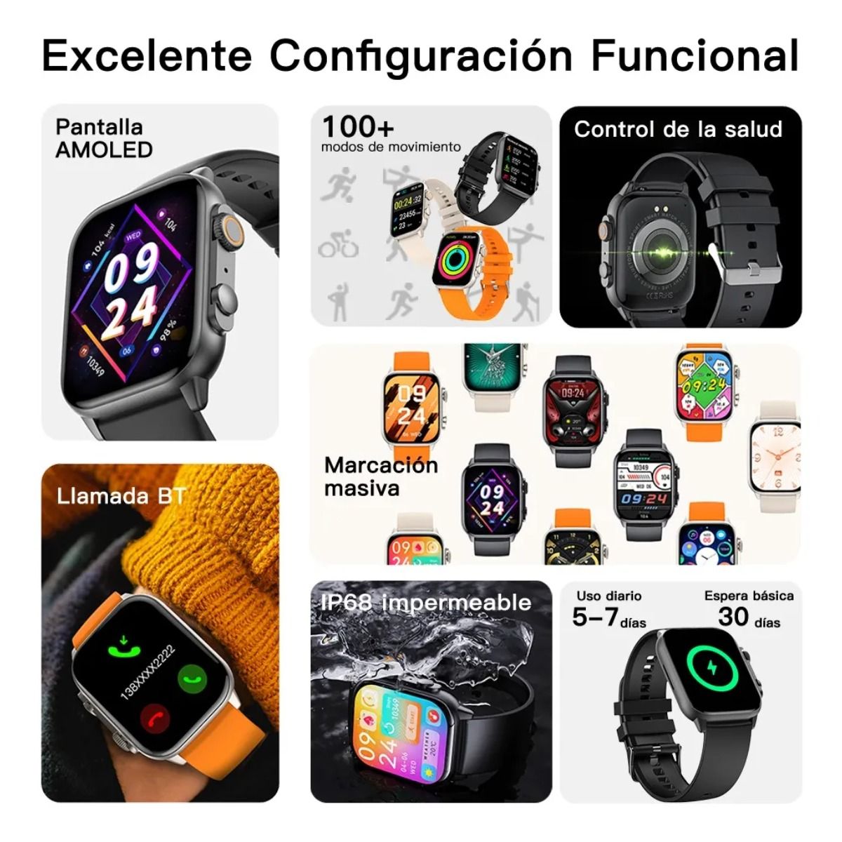 GIOIO - Reloj Inteligente 196 Bluetooth Llamada Smartwatch