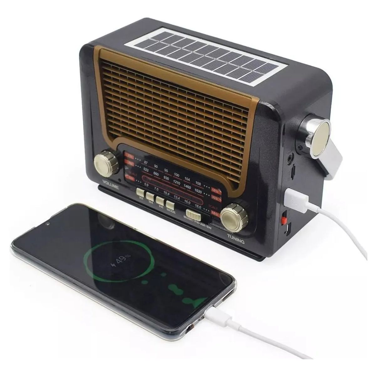 MUNDO MAGIA - Radio Vintage + Panel Solar + Linterna + Bt + Tf + Usb