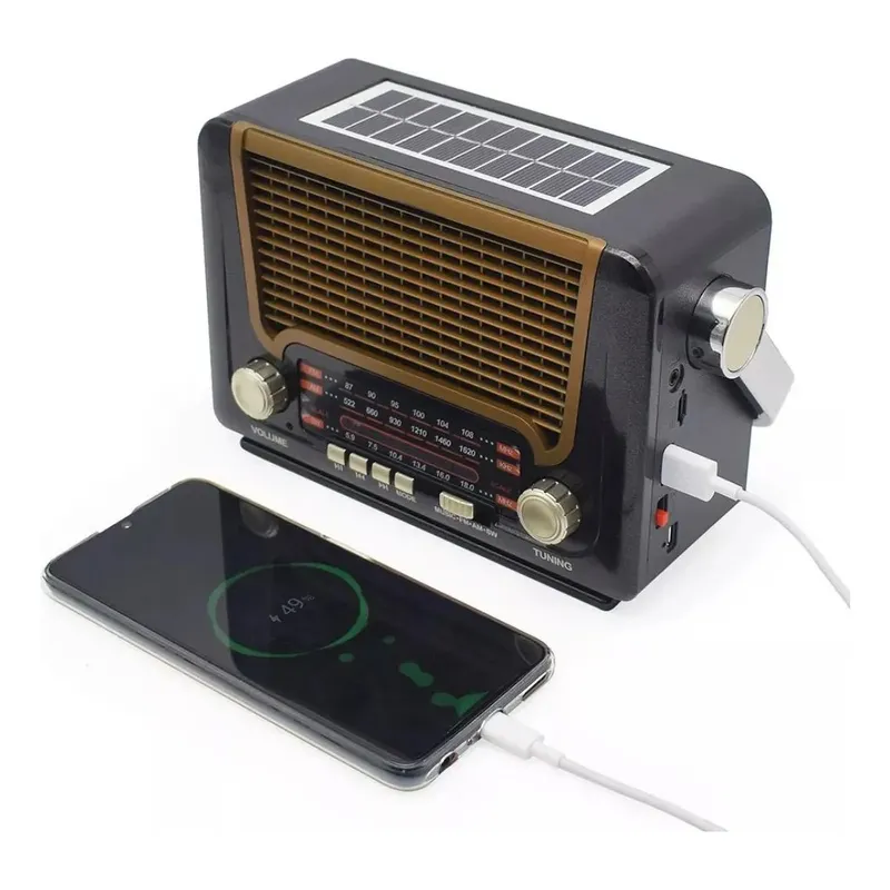 MUNDO MAGIA - Radio Vintage + Panel Solar + Linterna + Bt + Tf + Usb