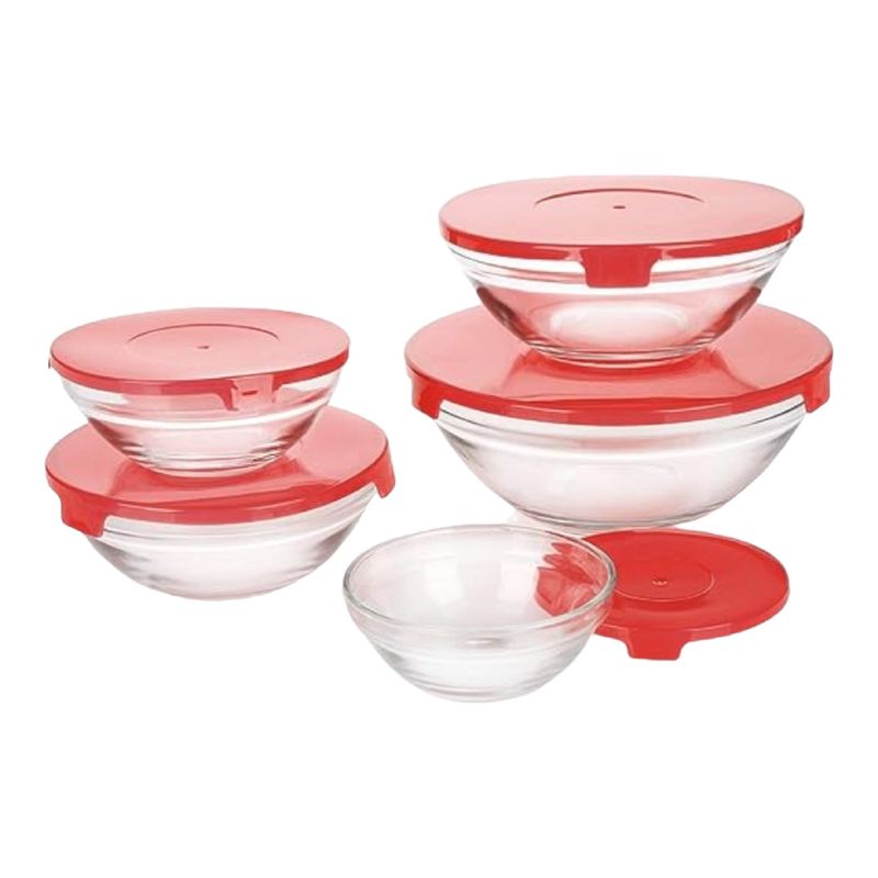 GENERICO - Set 5 Bowl vidrio posillo fuentes vidrio Tapa Roja