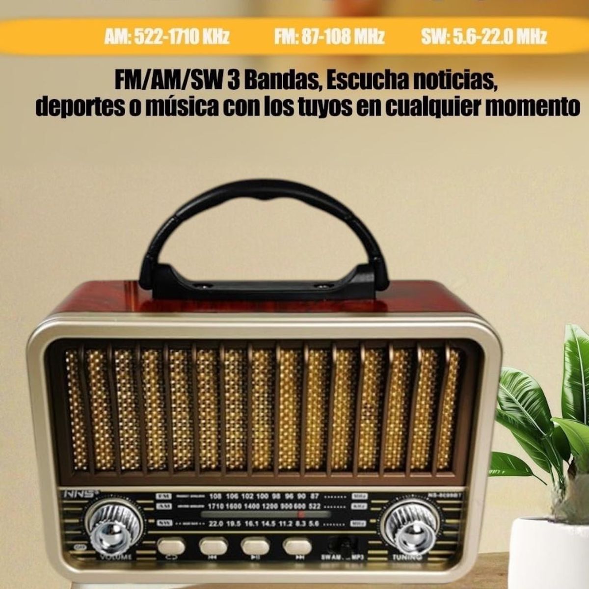 GENERICO - Radio Portátil Bluetooth Recargable Y A Pilas AMFM MP3 Vintage Caoba