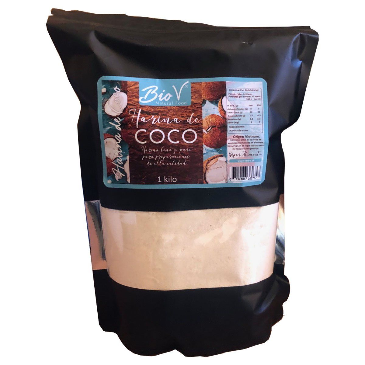 BIOV - Harina de Coco 1 Kg Sin Gluten Natural Baja en Carbohidratos Bio V