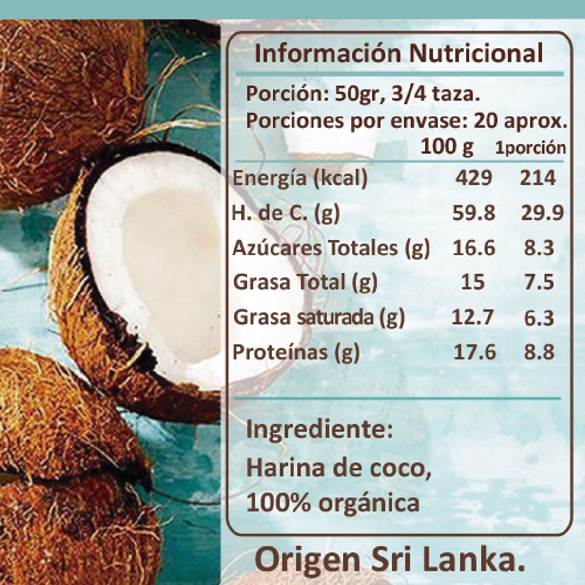 BIOV - Harina de Coco 1 Kg Sin Gluten Natural Baja en Carbohidratos Bio V