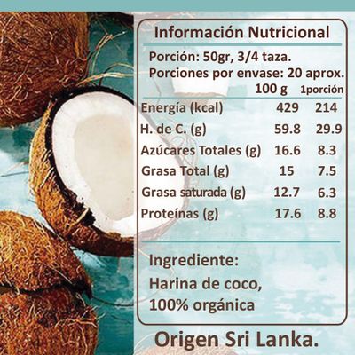 Imagen 2 del producto Harina de Coco 1 Kg Sin Gluten Natural Baja en Carbohidratos Bio V