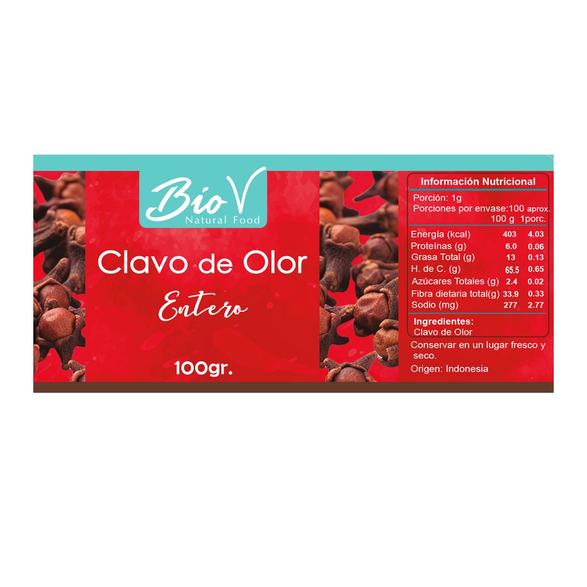 BIOV - Clavo de Olor Entero 100g Natural Fresco Bio V