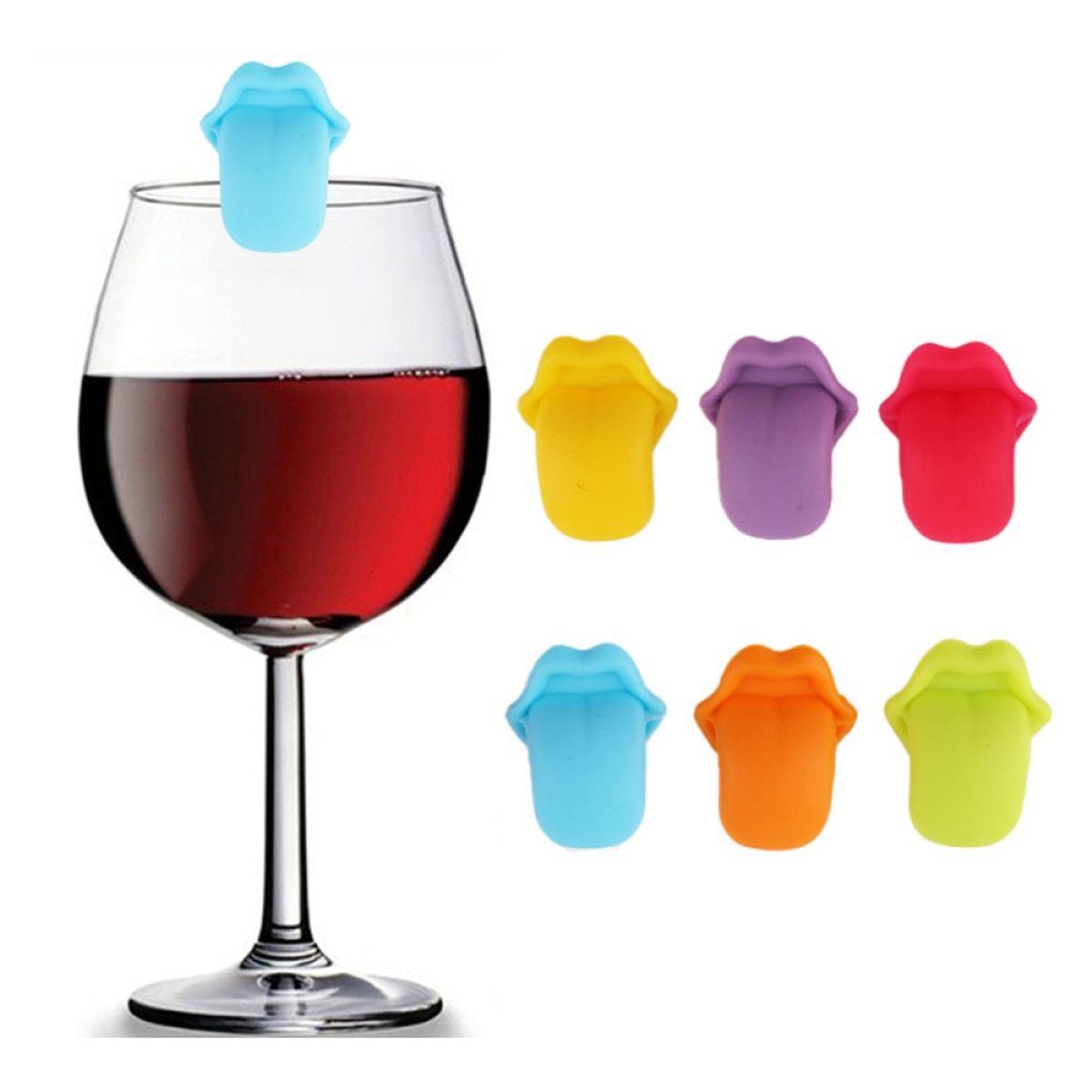 GENERICO - Marcadores De Vasos O Copas Boca Lengua 6 Pcs - Negro.