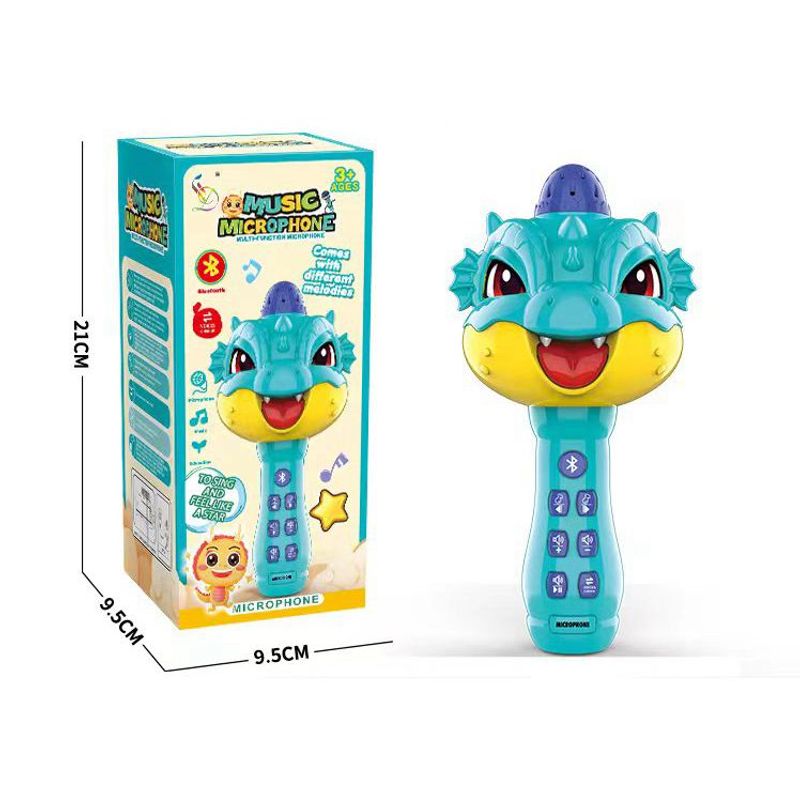 GENERICO - Micrófono Karaoke Dinosaurio Azul Recargable Bluetooth Niños