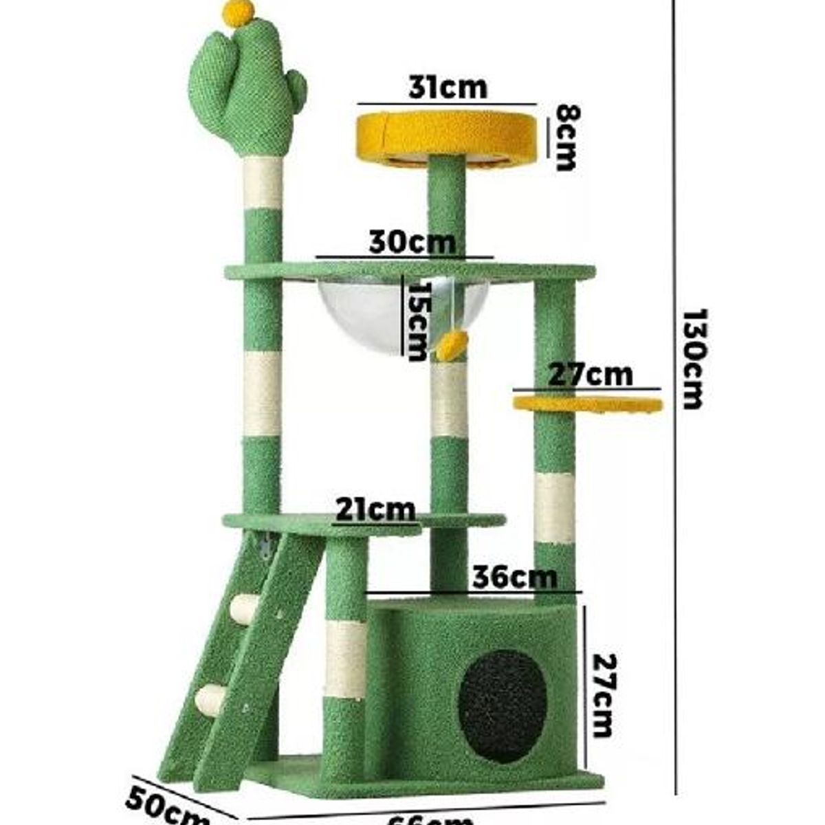 GENERICO - Rascador torre arbol gatos yute cactus hamaca escalera verde