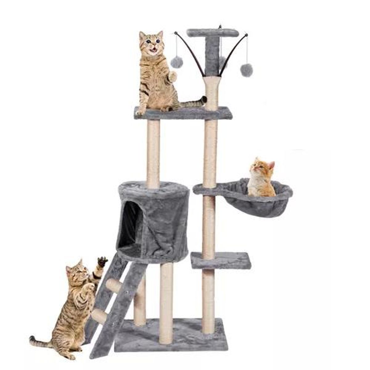 GENERICO - Torre rascador yute arbol gatos pompones escalera gris color