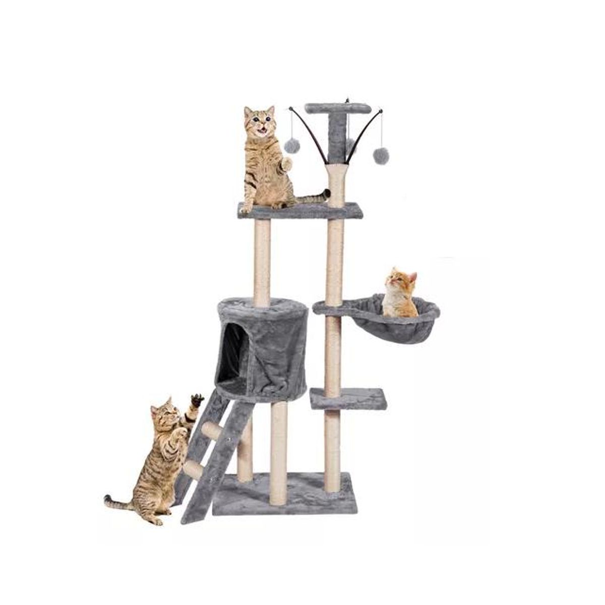 GENERICO - Torre rascador yute arbol gatos pompones escalera gris color