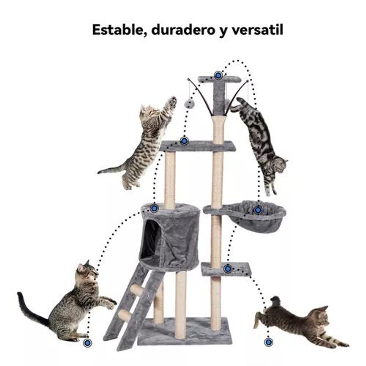 GENERICO - Torre rascador yute arbol gatos pompones escalera gris color
