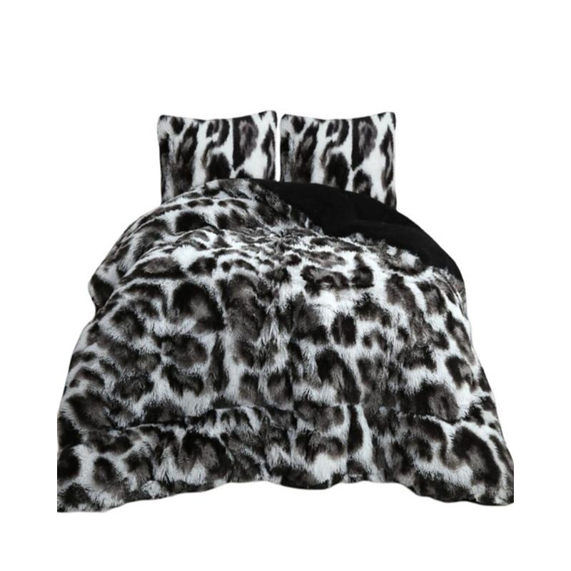 GENERICO - CUBRECAMA PLUSH CON CHIPORRO PELUDO INVIERNO KING LEOPARDO