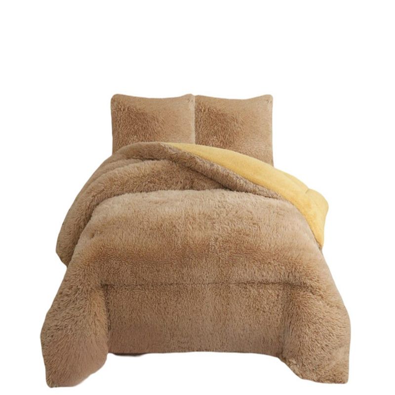 GENERICO - CUBRECAMA PLUSH CON CHIPORRO PELUDO INVIERNO PLAZA Y MEDIA BEIGE