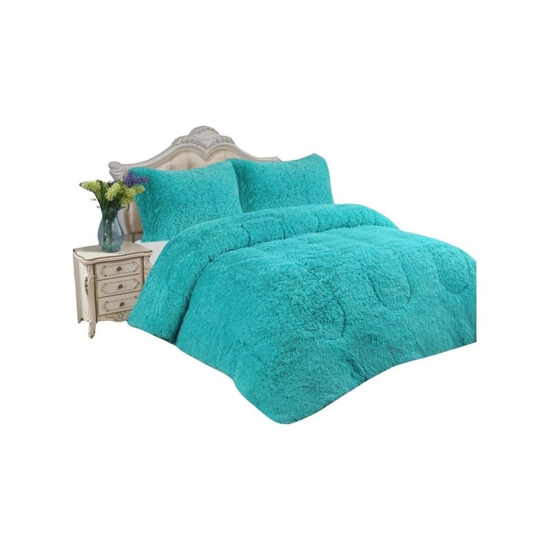 GENERICO - CUBRECAMA PLUSH CON CHIPORRO PELUDO INVIERNO 2 PLAZAS CELESTE