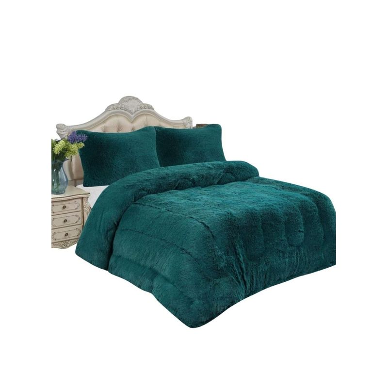 GENERICO - CUBRECAMA PLUSH CON CHIPORRO PELUDO INVIERNO 2 PLAZAS TURQUESA