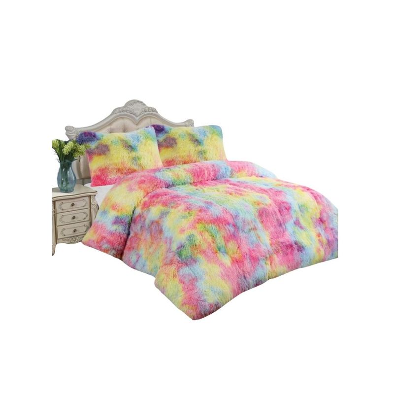 GENERICO - CUBRECAMA PLUSH CON CHIPORRO PELUDO INVIERNO 2 PLAZAS MULTICOLOR