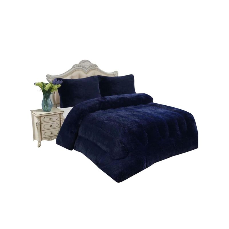GENERICO - CUBRECAMA PLUSH CON CHIPORRO PELUDO INVIERNO 2 PLAZAS AZUL