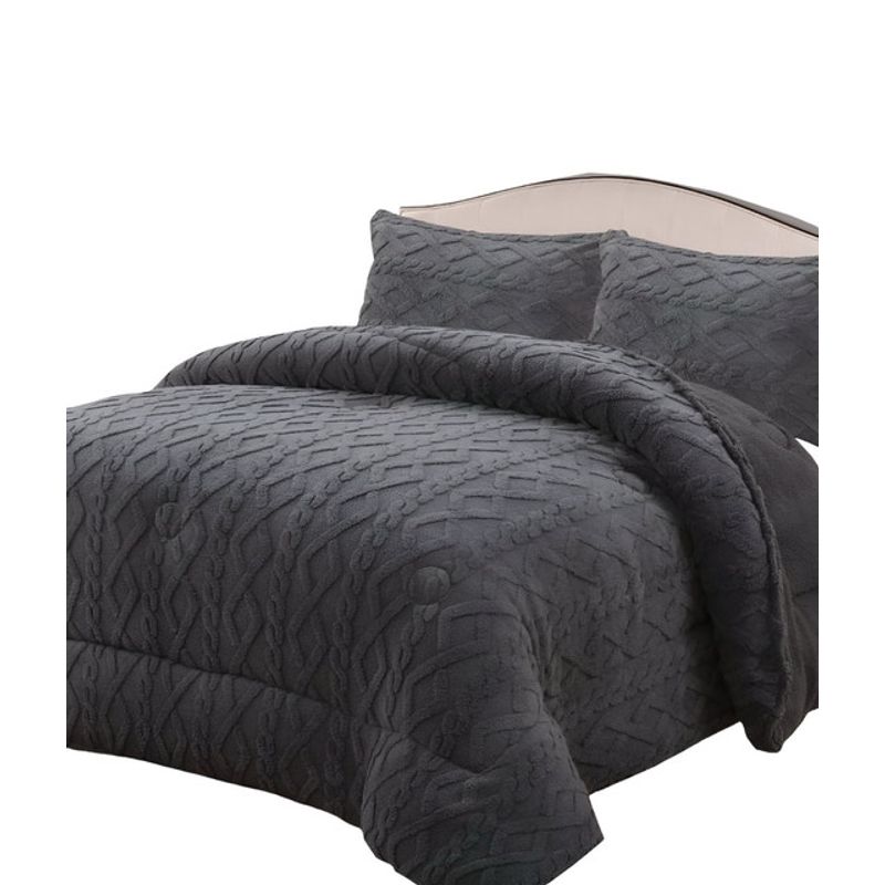 GENERICO - CUBRECAMA CHIPORRO DE INVIERNO DISEÑO TRENZADO PLAZA Y MEDIA GRIS