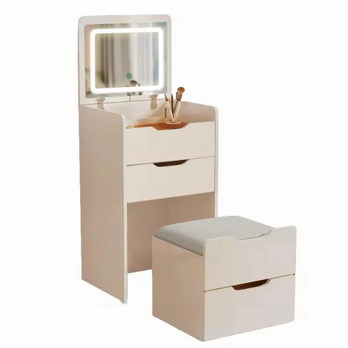 ACTUAL - Tocador Con Espejo LED Táctil Cajones Organizadores y Banca de Almacenamiento