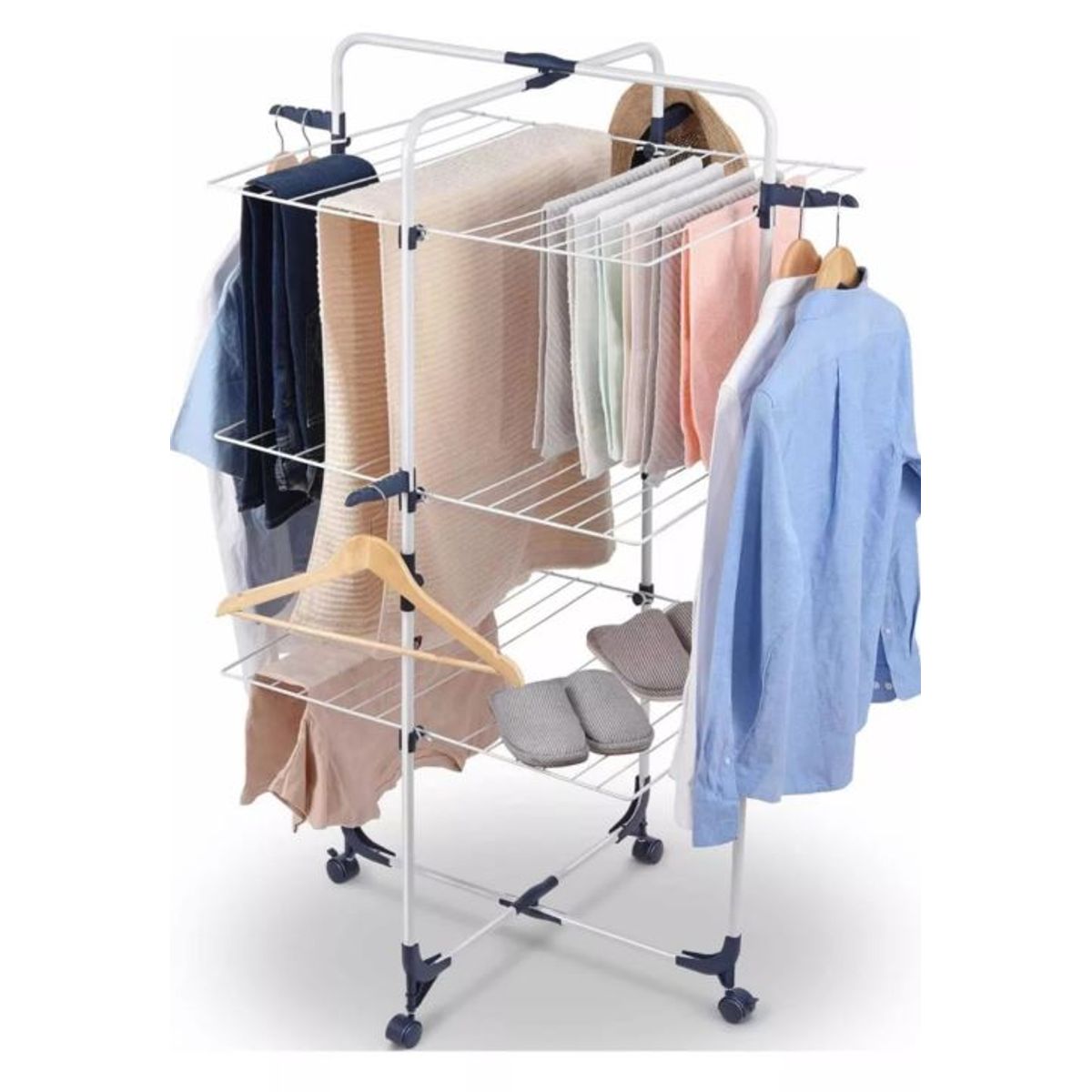 GENERICO - Tendedero De Ropa Plegable De 3 Niveles Con Ruedas