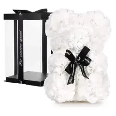 MOVI - Oso de Pétalos de Rosa Blanco Decorativo