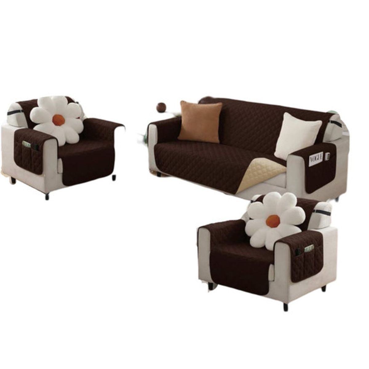 GENERICO - JUEGO DE 2 FUNDA SOFÁ SILLÓN 3 CUERPOS SOBREPONER BICOLOR B03