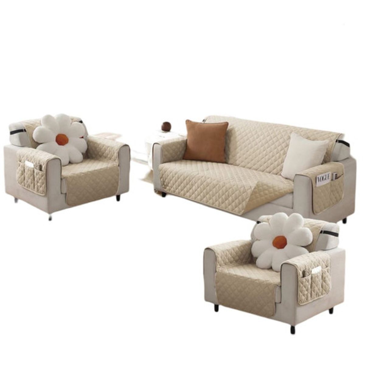 GENERICO - JUEGO DE  3-1-1 FUNDA SOFÁ SILLÓN SOBREPONER BICOLOR  B04