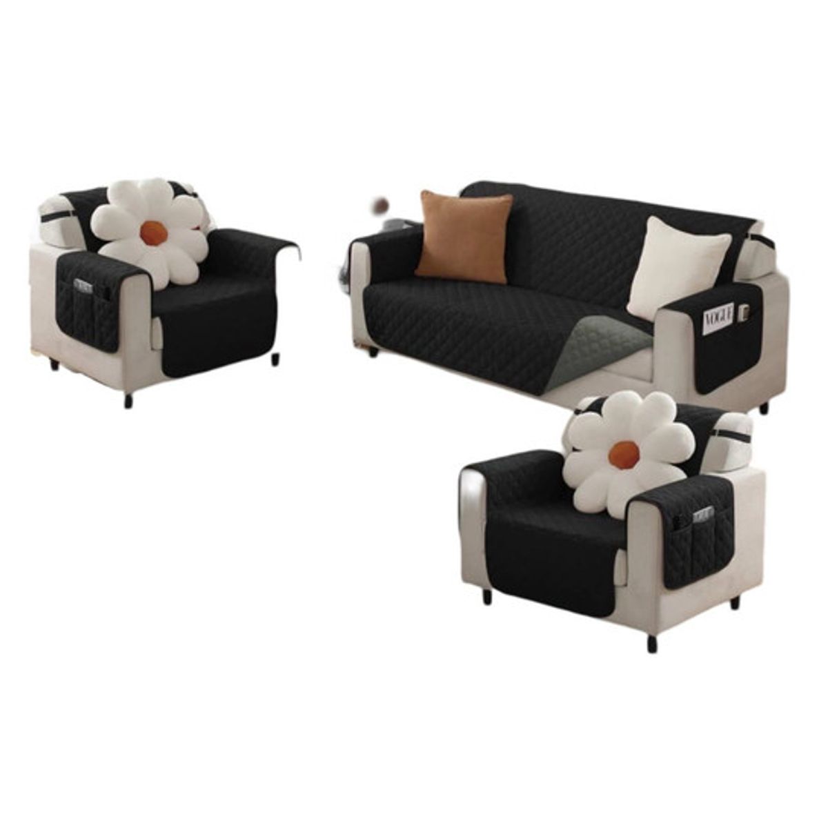 GENERICO - JUEGO DE 2 FUNDA SOFÁ SILLÓN 3 CUERPOS SOBREPONER BICOLOR B01