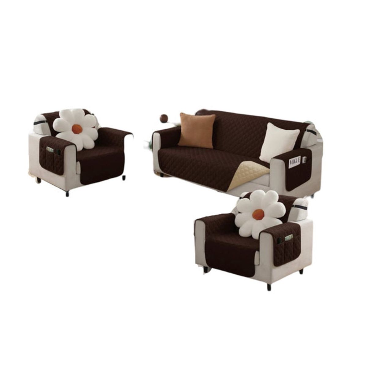 GENERICO - JUEGO DE  3-1-1 FUNDA SOFÁ SILLÓN SOBREPONER BICOLOR  B03