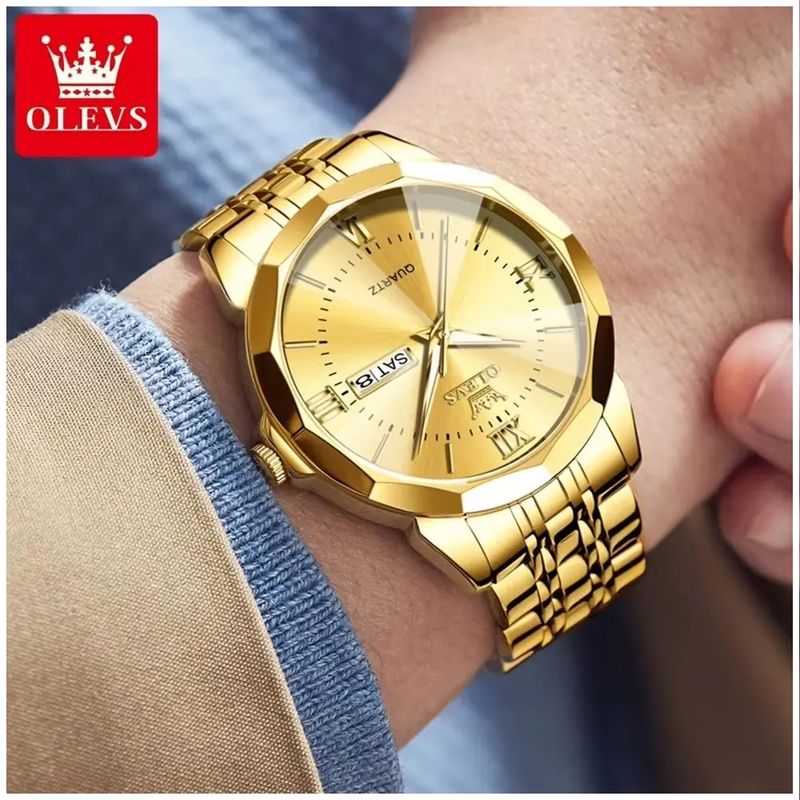 STARTECHOFFICE - Reloj de Hombre Dorado en Acero Inoxidable Lujo Deportivo y Ejecutivo