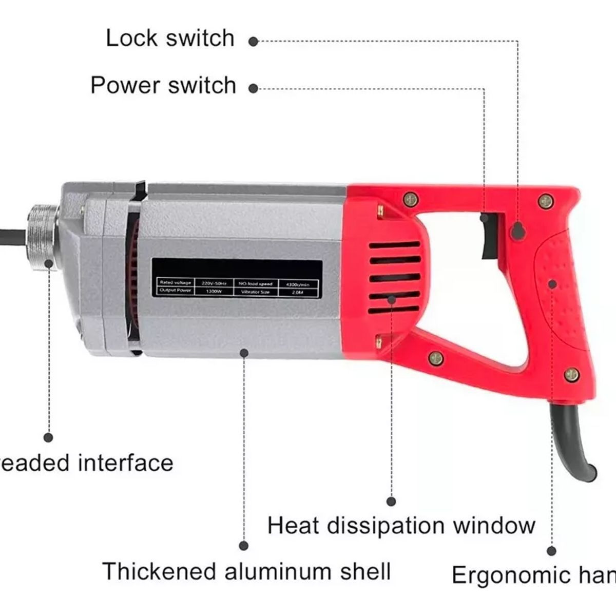 GENERICO - Vibrador Hormigón 1300w Sonda 1 - 5 mtrs Línea Profesional