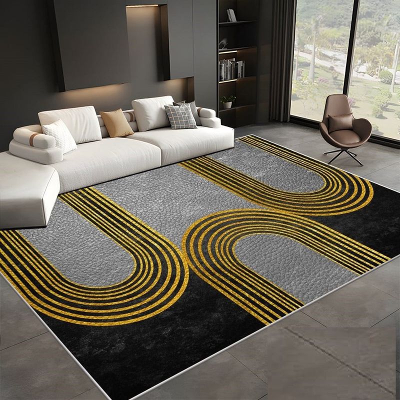GENERICO - Alfombra para living con diseño 180x200 moderna NEGRA  DORADO Tf