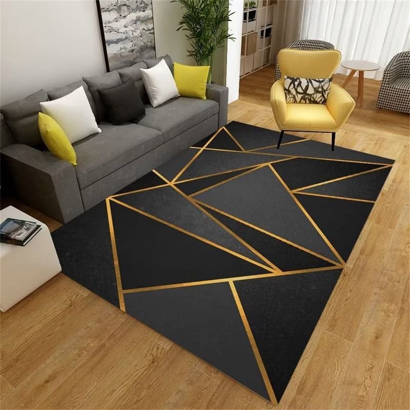 GENERICO - Alfombra para living con diseño 180x200 moderna NEGRA  DORADO Tf