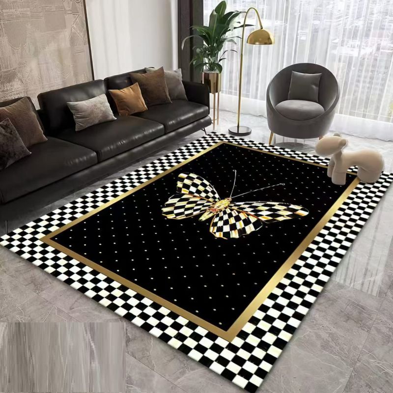 GENERICO - Alfombra para living con diseño 180x200 moderna NEGRO MARIPOSA Tf