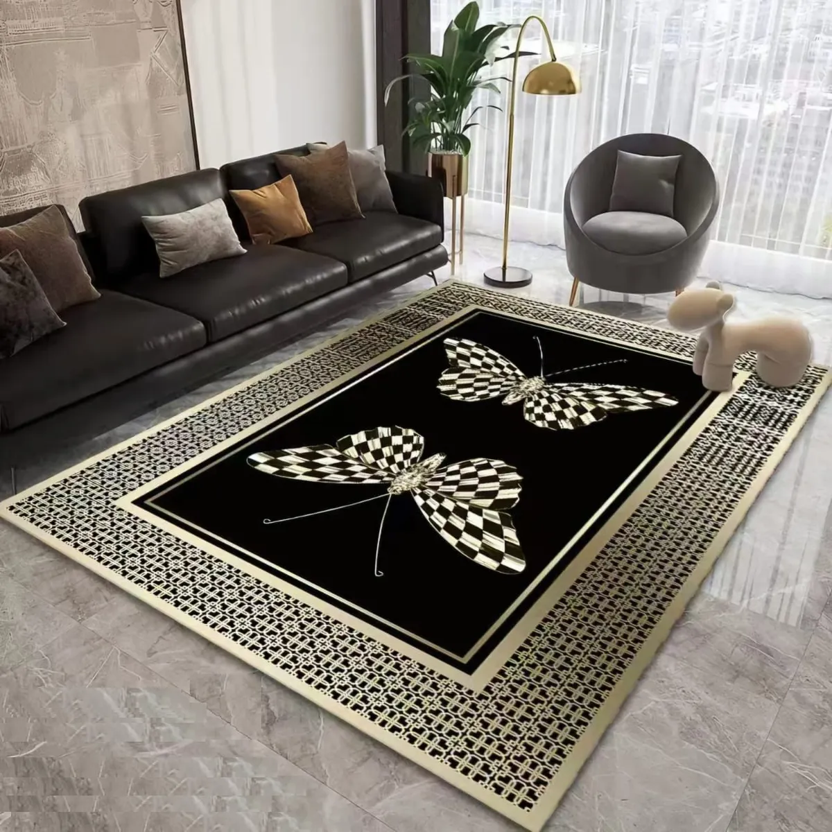 GENERICO - Alfombra para living con diseño 180x200 moderna NEGRO DUO MARIPOSA Tf