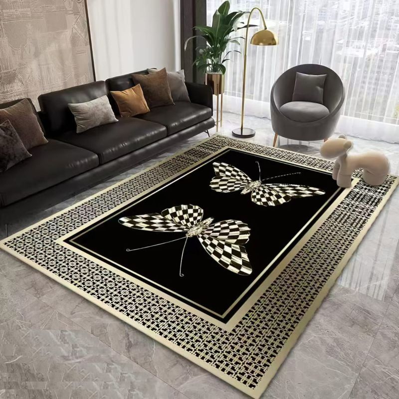 GENERICO - Alfombra para living con diseño 180x200 moderna NEGRO DUO MARIPOSA Tf
