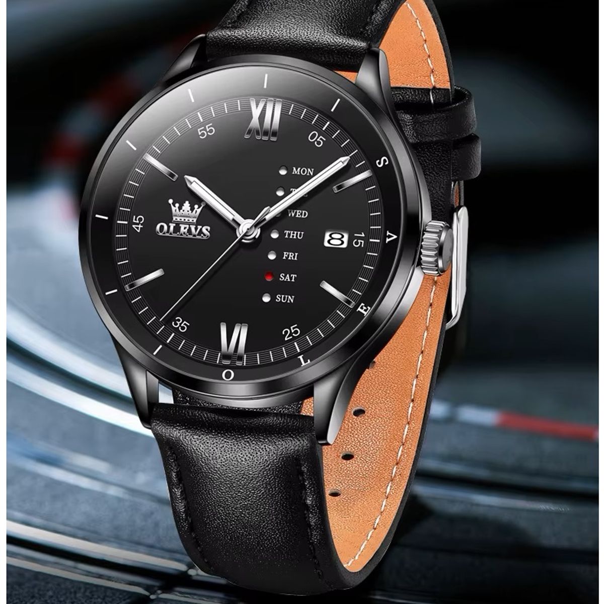 STARTECHOFFICE - Reloj de Hombre Elegante con Correa de Cuero Calendario Completo