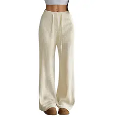 AGW - Pantalón Lanilla Tejido Palazzo Tiro Alto Elasticados Wide Leg