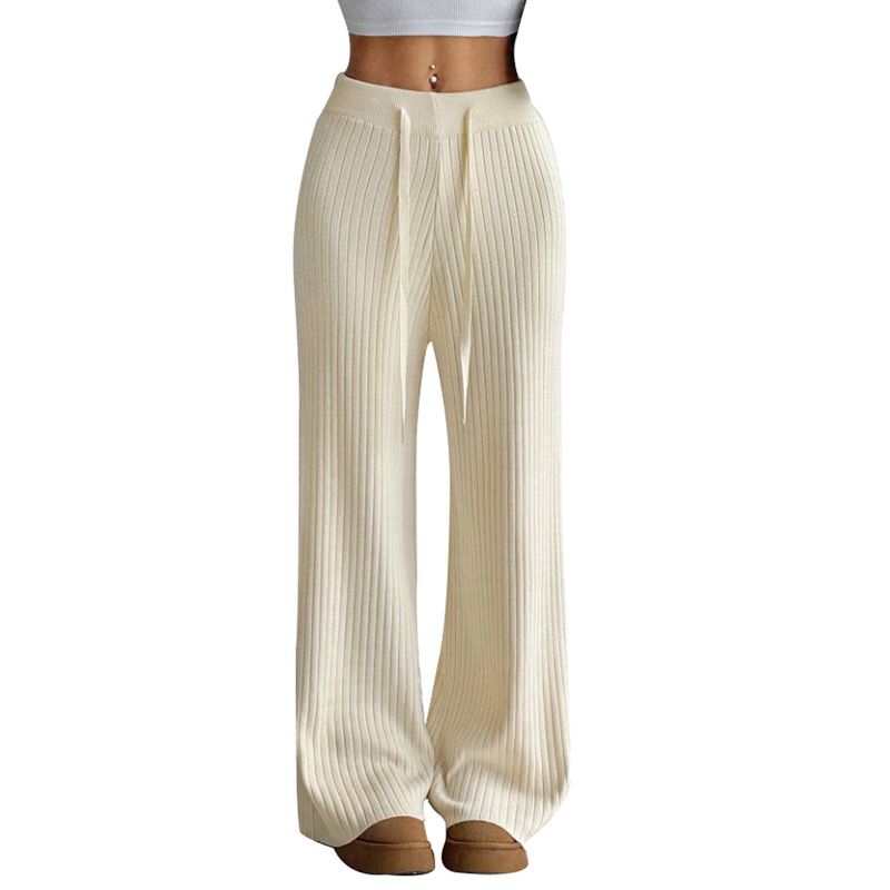 AGW - Pantalón Lanilla Tejido Palazzo Tiro Alto Elasticados Wide Leg