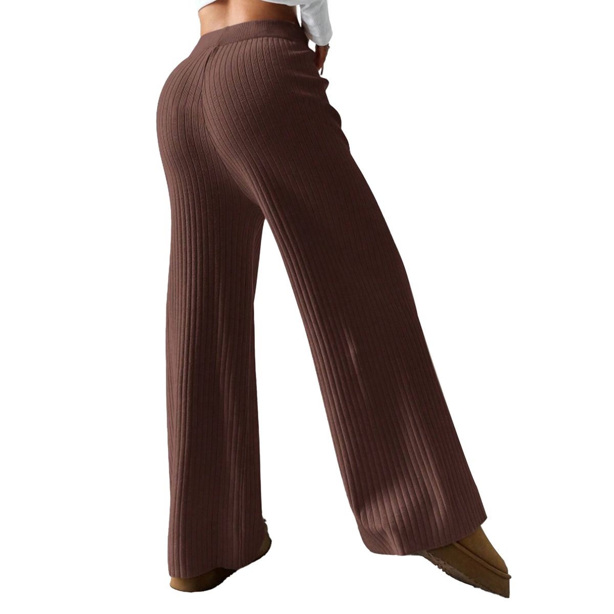 AGW - Pantalón Lanilla Tejido Palazzo Tiro Alto Elasticados Wide Leg