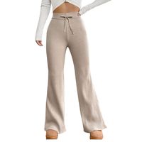 Pantalón Flare Lanilla Tejido Palazzo Tiro Alto Elasticados Wide Leg