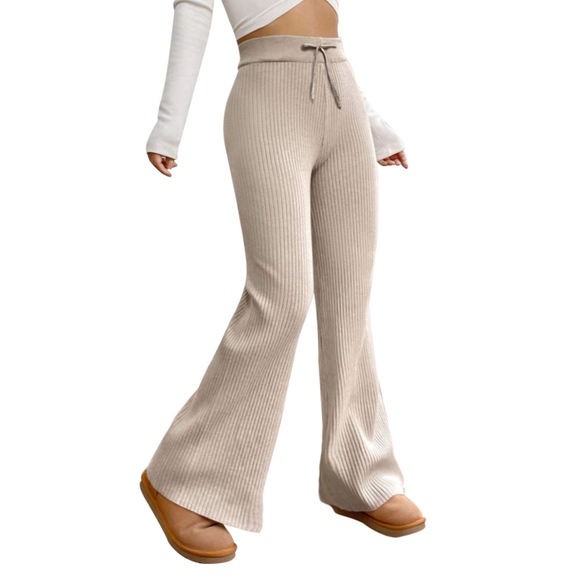 AGW - Pantalón Flare Lanilla Tejido Palazzo Tiro Alto Elasticados Wide Leg