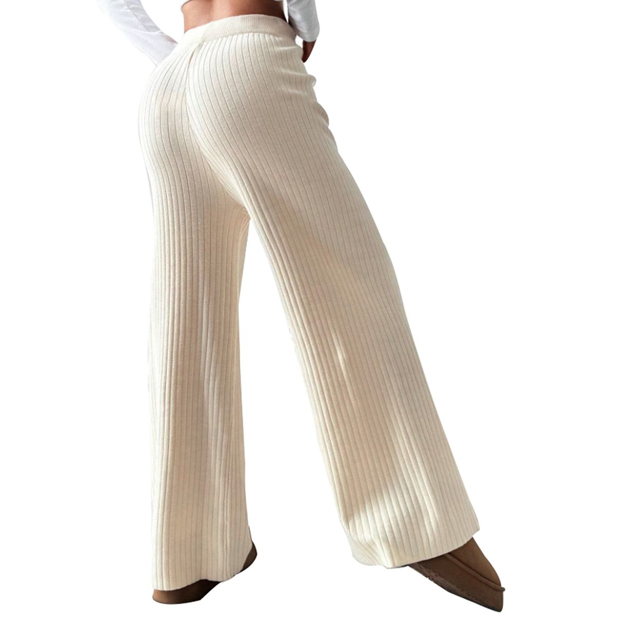 AGW - Pantalón Flare Lanilla Tejido Palazzo Tiro Alto Elasticados Wide Leg