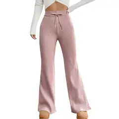 AGW - Pantalón Flare Lanilla Tejido Palazzo Tiro Alto Elasticados Wide Leg
