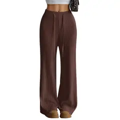 AGW - Pantalón Flare Lanilla Tejido Palazzo Tiro Alto Elasticados Wide Leg
